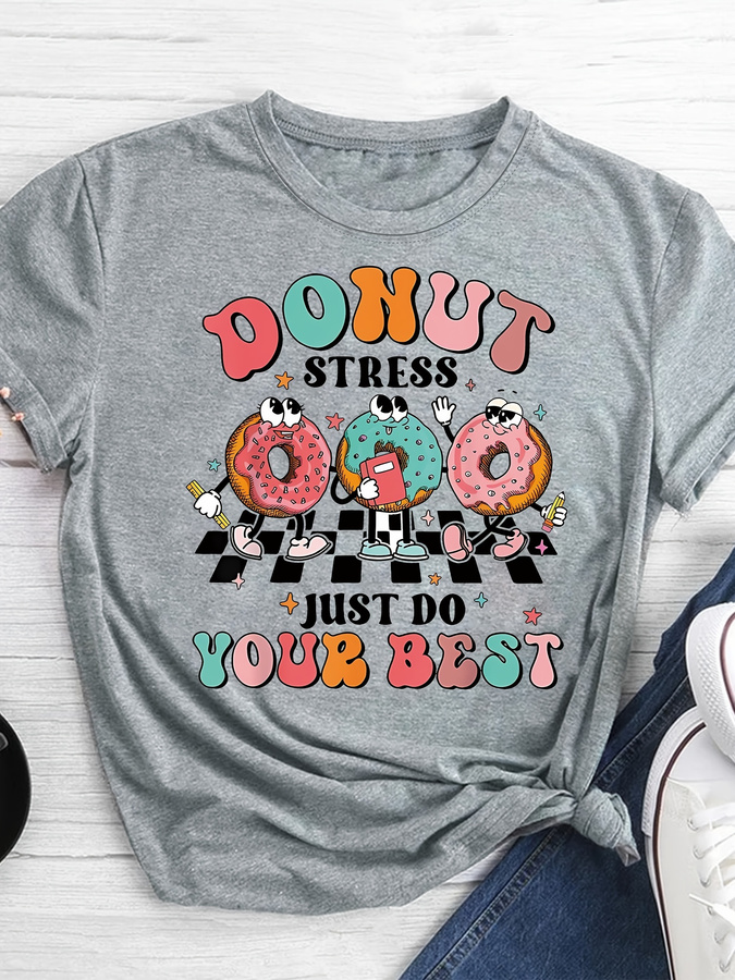 Cartoon Donut Print T-shirt, S - огляд і ціна Street Fashion Trends 2025